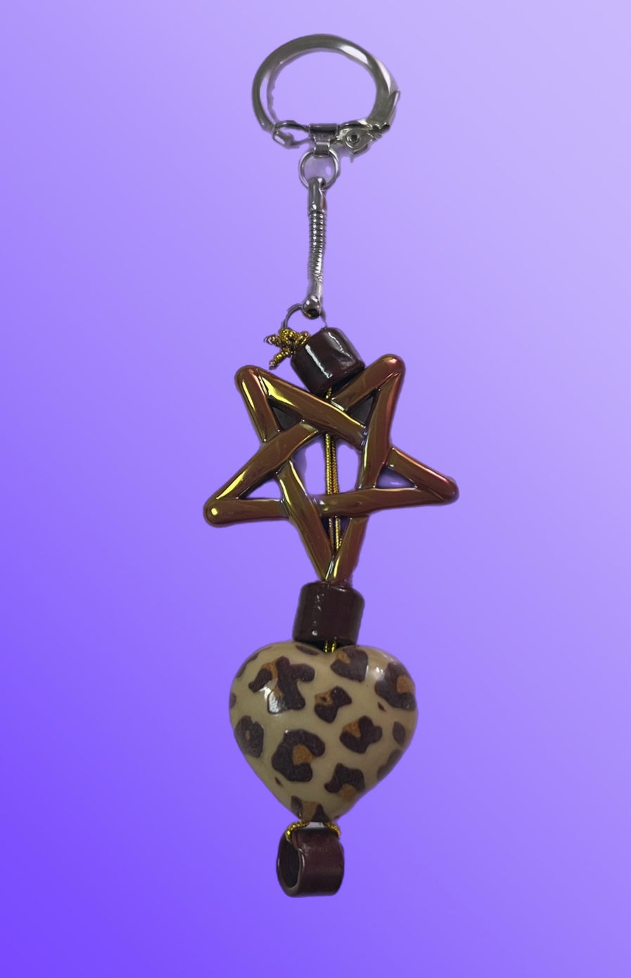 Leopard Print Heart with Star Keychain