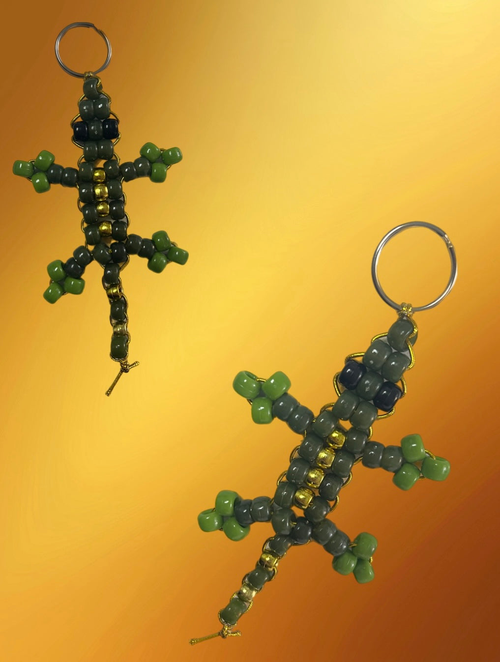 Green And Gold Beaded Lizard Keychain