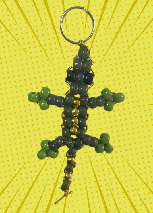 Green And Gold Beaded Lizard Keychain