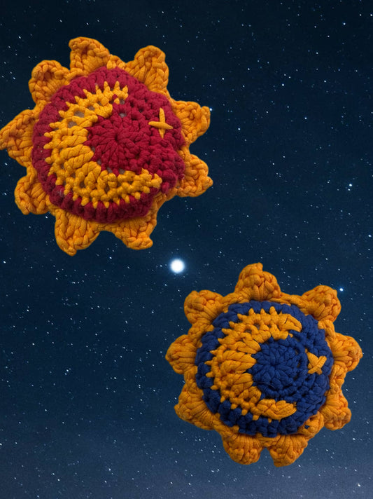 Double sided crochet sun and moon plushie