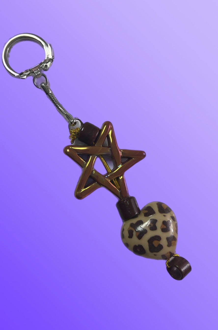 Leopard Print Heart with Star Keychain