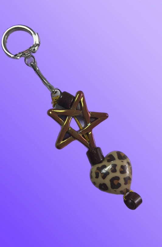 Leopard Print Heart with Star Keychain